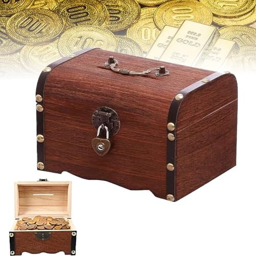 NAMIX Schatzkiste aus Holz - Retro-Piraten-Schatztruhe, Verschlossen, Sparschwein - Geeignet zur Aufbewahrung und Dekoration, Kindergeschenk