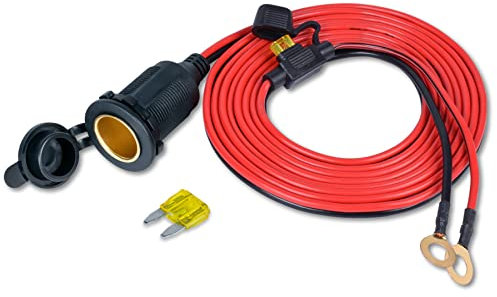 FBBULES 12V/24V Auto Steckdose, Zigarettenanzünder Buchse Wasserdicht Kfz Steckdose mit 2 Stück 20A Sicherung und 3M 14AWG Verlängerungskabel für Auto Motorrad Marine Wohnmobil Boot