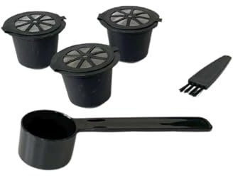 Fackelmann 42235 Set de capsules réutilisables Nespresso, dosette Nespresso, café Nespresso, accessoires pour machines à café, plastique, noir, 3,7 x 2,7 cm