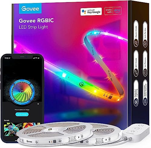 Govee RGBIC LED Striscia, Striscia LED 20 Metri Controllo Intelligente dell'App, DIY, Sync Musica, Cambiamento di Colore con Controllo Vocale, Funziona con Alexa, Luci Camera da Letto, 2 Rotoli da 10m