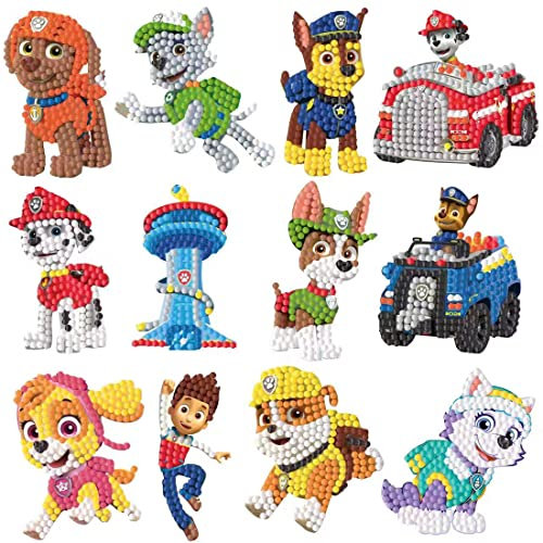 Diamantmalerei Kinder, 12 Stück Diamond Painting Set, Cartoon Hunde Theme Diamant Malerei Kits, Crystal Diamond Painting Hund, DIY Voller Crystal Strass Diamantmalerei Set für Erwachsene Kinder