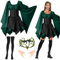 Capaneus Mittelalter Kostüm Damen, Elfen Kostüm Damen, Mittelalter Kleid Gothic, Waldfee Kostüm mit Elfenohren, Haarschmuck, Overknee Socken, Kleid Renaissance für Damen Karneval Halloween Cosplay