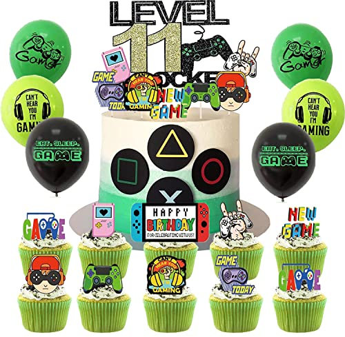 YISKY level 11 unlockedKuchen Dekorationen, Videospiel Cupcake Topper, Video Gaming Geburtstagsdeko, Gamer“Happy Birthday”Cake Topper, für Kinder Gaming Geburtstag Fans Party Favors(Level 11)