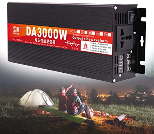 DPDZSW Onduleur 3000W 4000W 5000W, 12V/24V/48V/60V/72V à 220V Onduleur à Onde SinusoïDale Pure pour Four à Micro-Ondes - Convertisseur De Tension De Voiture, avec 2 Ventilateurs,3000W-12V