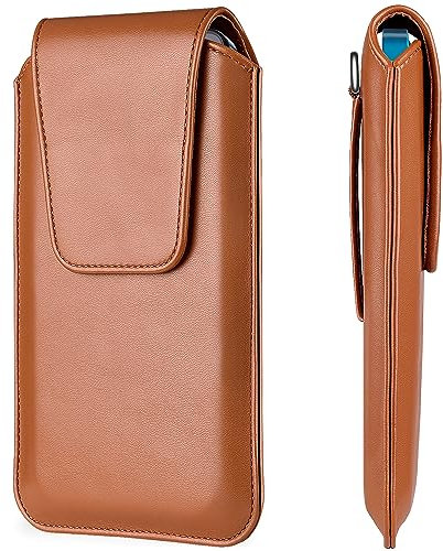 ykooe Gürteltasche for iPhone 16 15 14 13 12 11 Pro Max, PU Leder Handytasche mit Gürtelschlaufen Phone Belt Pouch – Braun, XL
