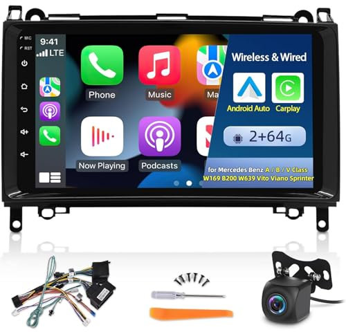 Android Car Radio for Mercedes Benz A/B/V Class W169 B200 W639 Vito Viano Sprinter, Touchscreen Apple Carplay & Android Auto/Wi-Fi + AHD Backup Camera 2+64G