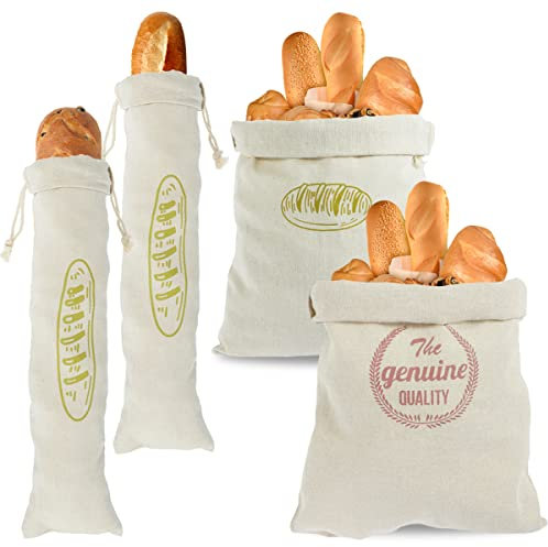 Foribyw 4Pcs Natural Linen Bread Bags Large Capacity Drawstring Homemade Bread Storage Bags Reusable Washable Pastries Loaf Bags Food Storage Wedding Gift for Vegetable Fruit Bread Bakery