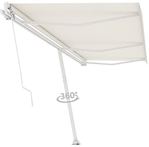 Camerina Standmarkise Einziehbar Handbetrieben 600x300 cm Balkon Sonnenschutz Einziehbare Markise Sonnenschutzrollo AußEn Garten Schutzwand Cremeweiß