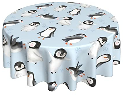 Wachstuch Winterpinguine Klein Hellblau Glatt Tischwäsche Rund Wachstischdecke 152Cm Für Terrasse Garten Picknick