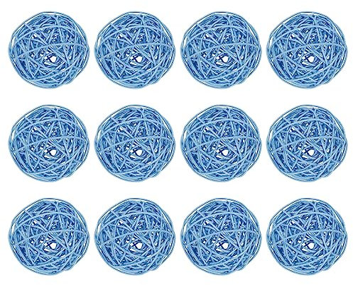 sourcing map 12 Stück Rattan Deko Dekokugel Rattankugeln, 7 mm Korbweide Rattan Kugeln Wicker Ball Wellensittich Spielzeug Vogelspielzeug für Vasenfüller Hochzeit, Hellblau