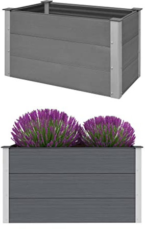 Pflanzkübel groß außen Balkon Pflanzkasten Garten-Hochbeet WPC 100 x 50 x 54 cm Grau Ideale Lösung für platzsparendes Gärtnern und gesunde Pflanzen