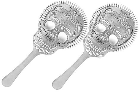Passoire Cocktail Professionnelle Skull Art Déco Design Guitare Tête de Mort Acier Inoxydable 304 Matériel de Bar Mixologie Cocktail Strainer Lot de 2 Pièces