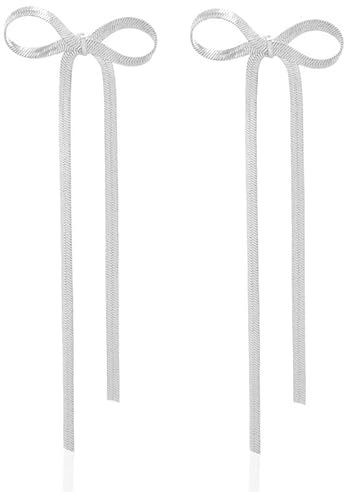Aucuu Bow Earrings, Dangle Schleifen Ohrringe für Damen, Gold Silber Long Bogen Ohrstecker Ohrringe, lange Quastenschleifenohrringe S925 Silbernadel
