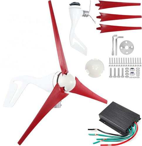 ZHOZHUT 800W / 1000W Generatore Eolico 12V / 24V / 48V Kit Generatore Eolico Turbina con Controller, Bassa velocità del Vento Generatore Eolico Orizzontale A 3 Pale per Esterni, Domestici,1000w,24V