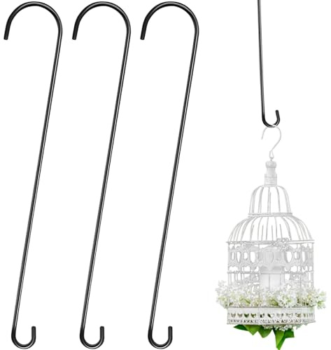 Leriton 3 Pack 36 Inch Large S Hooks for Hanging Plants Black Metal Plant Hanger Long Tree Hooks Plant Hooks Outdoor Hanging Hooks for Tree Branch, Bird Feeder, Basket, Lantern Indoor Closet Garden