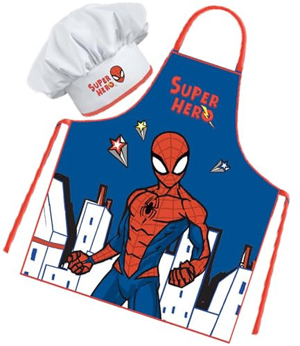 Sorrisini Kinderschürze Mädchen Spiderman Mit Kochmütze, Verstellbare Schürze Zum Backen, Malen für Jungen und Mädchen 3-8 Jahre