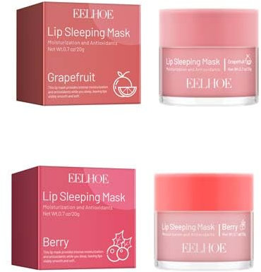 Lip Sleeping Mask, Lippenmaske für Lippenpeeling, Trockenen & Rissige Lippen, Feuchtigkeitsspendende Lippenbalsam, Tag & Nacht Lippenpflege, Lip Mask for Women Men,Skin Care(Strawberry+Grape)