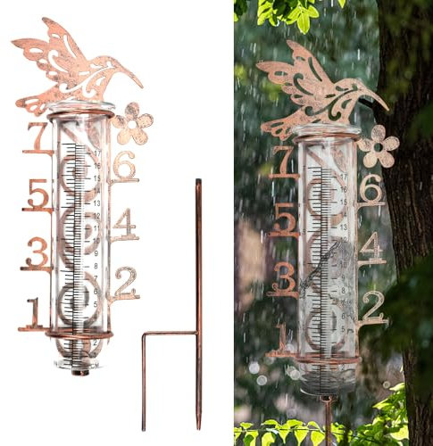 DTYGUIXE Pluviometre Exterieur Jardin Pluviomètre de Jardin en Verre avec Echelle Claire Pluviomètres en Verre avec Piquet en Métal Pluviomètre Exterieur Pluie Tube de Mesure pour Pelouse