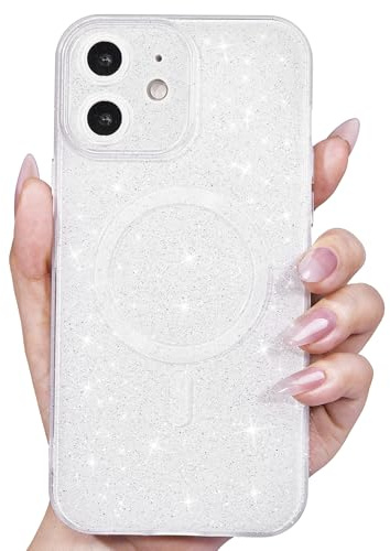 Svanove Glitter Case for iPhone 12 Phone Case Magnetic Compatible with Magsafe, Sparkle Bling Shiny Cute Girly Design, Aesthetic Slim Soft TPU Mag Cover for Women Girl, White