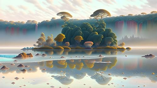 RZHRHJES Wandbild Schöne verspiegelte Insellandschaft Gemälde Bild 58 x 90 cm ohne Rahmen Leinwandbild