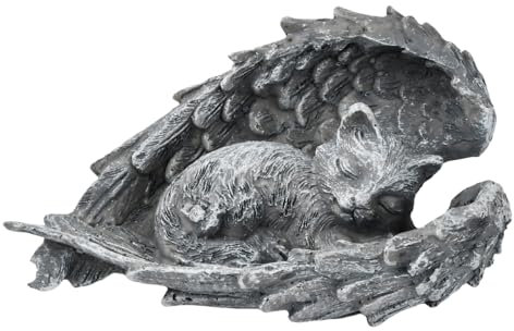 Memorial Cat Gravestone, Resin Cats Grave Decoration, Weatherproof Cat grave memorial decoration, Healing Resin Cats Grave Decoration for Patio Balcony Garden or Indoor Area, 11×8×4cm, Grey White