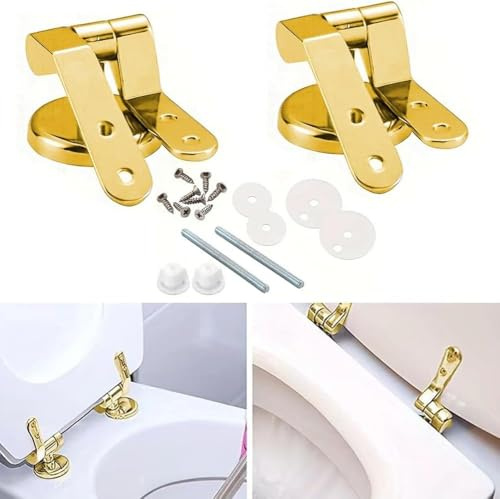 Toilet Seat Hinges Replacement, Gold Toilet Seat Hinges, Long Lasting Gold Replacement Toilet Hinges with Tight and Adjustable Fittings