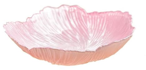 White Glass Fruit Bowl Plate - Flower-Shaped Candy Dish, Irregular Crystal Tray, Holder for Fruits and Desserts (Large, Pink)