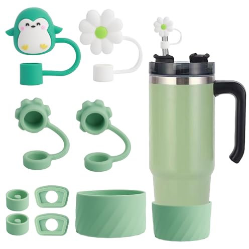 9pcs Accessories Set for Stanley Cup, Silicone Spill Proof Stopper+Straw Cover Cap, Silicone Bumper Boot Leakproof Silicone Seal Kit, Reusable Straws Cover Tips, 10mm Dust-Proof Silicone Straw Toppers