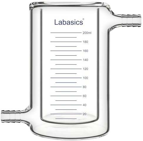 Labasics Jacketed Beaker, Made of High Borosilicate Glass, Durable Double Walled Laboratory Glassware for Thermal Control and Chemical Reactions, 200 ml