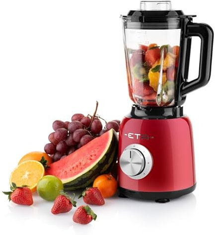 ETA Standmixer Storio I 1 200 Watt | 3 Geschwindigkeiten | 26.000 Umdrehungen/min I Pulsfunktion | 1,5 Liter Gla Behälter | BlendeX Messer I Rot