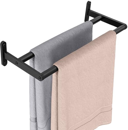 YUMORE Double Barre Porte-Serviettes de Bain 40CM Porte Serviette à Deux Bras en Acier Inoxydable Support Serviette à Fixation Murale Range Serviettes pour Salle de Bain ou Cuisine, Noir