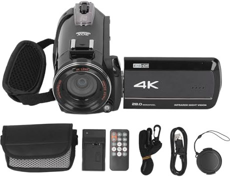 ciciglow Handheld Video Camcorder, 4K 28MP 30X Zoom WIFI Digital Video Camera with 3in Touch Screen, Anti Shake, 270° Rotation, Infrared Night Vision, Compact Small Camera