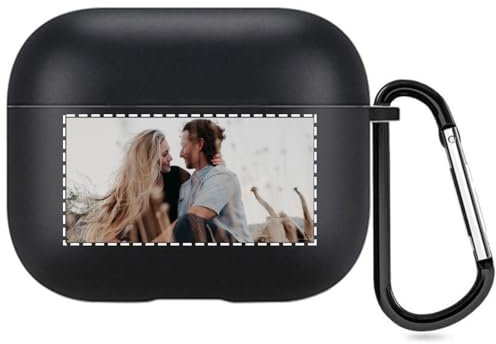 Individuelle Fototasche kompatibel mit Apple AirPods 4, personalisierte weiche Hülle mit Ihrem eigenen Bild und Text (Schwarz)
