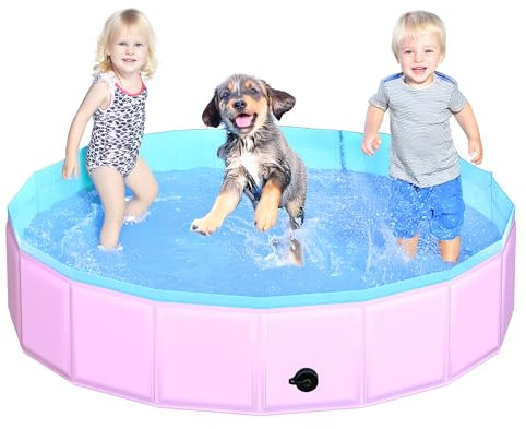 CACSPS Piscine Pliante pour Chien 140x30 cm - Piscine pour Enfants en Plastique Rigide Pliable pour Chiens et Enfants, Baignoire antidérapante pour Animaux de Compagnie (Rose)