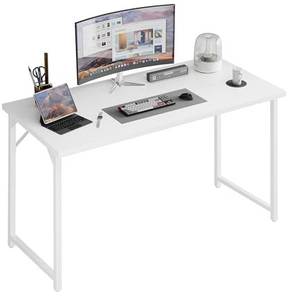 Grandder 100 cm Computer Desk, Small Home Office Desk Study Writing Kid Table, Simple PC Work Desk, Adjustable Feet, White