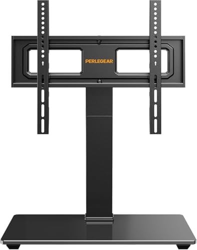 Perlegear Universal Swivel TV Stand for 32–70 inch TVs, Height Adjustable Table Top TV Stand Mount with Tilt, Tempered Glass Base, Holds up to 88 lbs, Max VESA 400x400mm