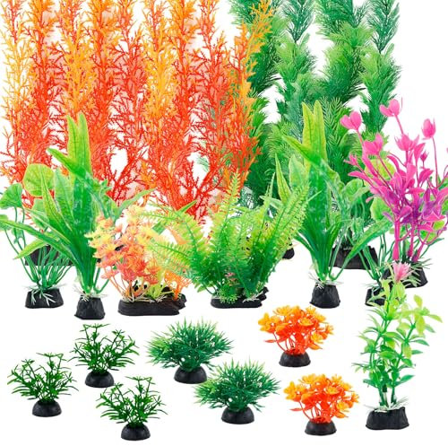 Luckwaii Decoración Acuario, 20 Piezas Plantas Artificiales Acuario con 100 Piedras Luminosas Jardín, Plantas Plástico Peceras Decoracion Pecera Accesorios Acuario para Decoración de Acuarios
