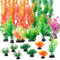 Luckwaii Aquarium Pflanzen Künstlich Terrarium Deko, 20 Stück Künstliche Aquariumpflanzen Set mit 100 Stück Leuchtsteine Bunt Muggelsteine für Garten Hause Büro Schwimmpflanzen Aquarium Deko
