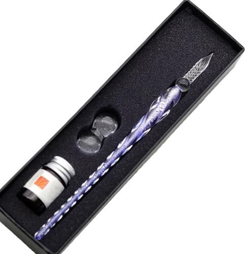 Ensemble de stylos à plume en verre, stylo signature en cristal pour art, écriture, signature, décoration et cadeau d'affaires (bleu, avec boîte cadeau)