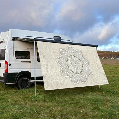 CAMPIDOO Textil Sonnensegel Mandala Beige | Höhe 200cm | hochwertiger Fotodruck inkl. Keder-Befestigung | Markisen-Vorderwand - Länge/Keder: 480cm / 5 mm Keder