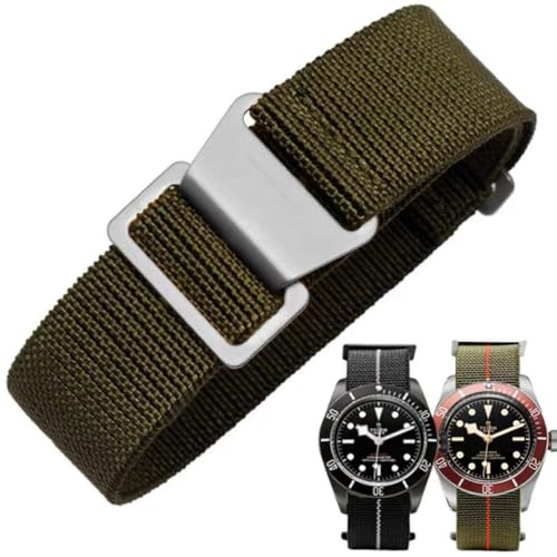 Danxancy French Troops - Cinturino per orologio da paracadutista, in nylon elastico militare, con gancio, per uomini e donne, fibbia nera e argento, 18/20/22 mm