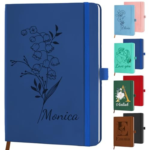 STREADVE Notizbuch Personalisiert mit Namen Gravur Leder Notizbuch A5 Liniert Personalisiertes Notebook Tagebuch Geschenk für Frauen Geburtstag Mädchen Teenager Lehrerin