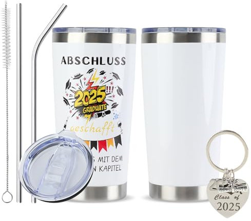 FYting Gobelet isotherme personnalisé, tasse isotherme avec gravure, finition terminée ! Amusez-vous avec le prochain chapitre !, avec trousseau de clés, paille, cadeau de remise de diplôme pour
