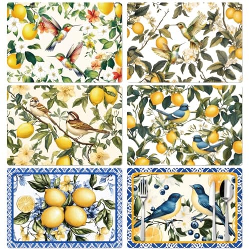 Peacoblue Table Placemats Set of 6,lemon Tree Vinyl Place Mats | Washable Table Mats, Durable Plastic Placemats for Kitchen Dining Table, Farmhouse Decor, Heat Resistant Easy Clean Surface
