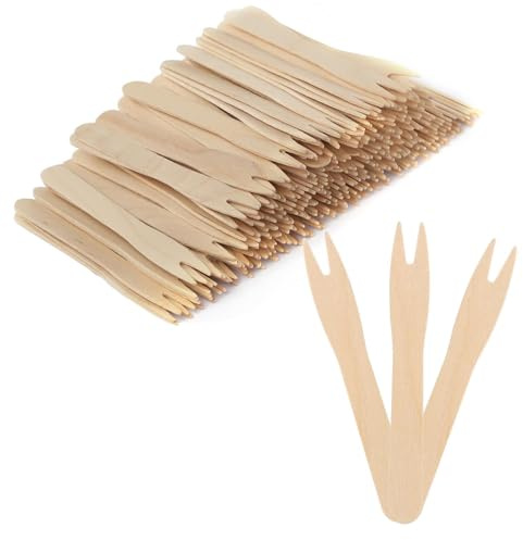 Pack of 300 French fries forks, wooden forks, wooden cutlery, party cutlery, chips, forks, party tableware for party, birthday, camping and picnic