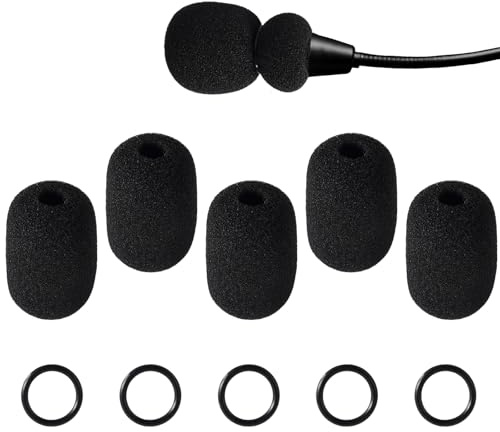5 Sets Microphone Foam Covers for Bose, High-Density Windscreen Pop Filter Sponge Replacement Headset Mic Covers with Rubber O-Rings for Bose Aviation X A10 A20 A30 (Black)