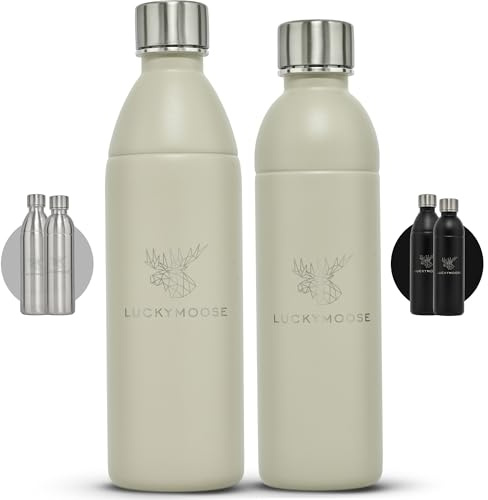 Luckymoose Infinity Edelstahlflasche Set (1,1L+0,75l) kompatibel mit SodaStream DUO & TERRA Wassersprudler – Umweltfreundlich, Bruchsicher und Spülmaschinenfest – 304 Edelstahl statt Plastik