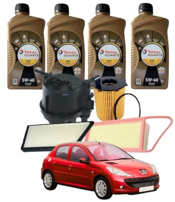 KIT TAGLIANDO 4 FILTRI MISTI 4 LT TOTAL 5W40 COMPATIBILE CON PEUGEOT 206 1.4 HDi 50 KW