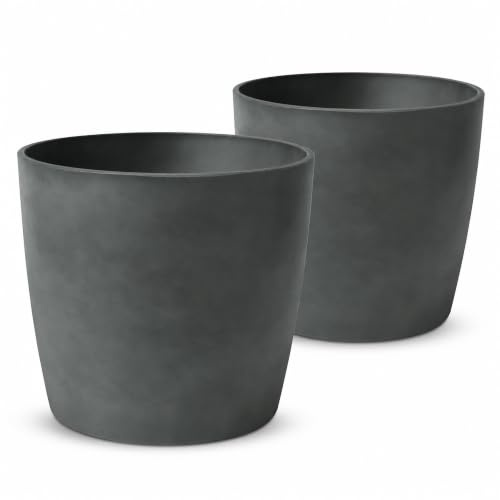 Zedelmaier 2er-Set Blumentöpfe Outdoor, wetterfest, 28 cm, Steingrau | Dickwandige Übertöpfe, stabil & standfest, matte Betonoptik, Blumentopf außen für Balkon, Terrasse, Garten & Hauseingang