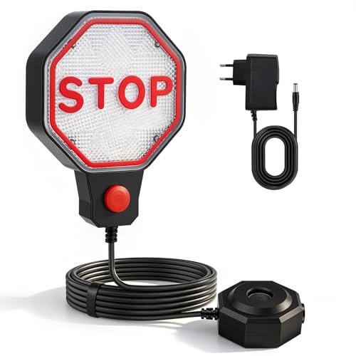Ultraschall Einparkhilfe Garage mit LED Stoppschild, LED Parkplatzsensor mit akustischem Signal, Automatischer Garagen-Parksensor für Präzises Einparken, Wandmontage, Batterie- der Netzbetrieb